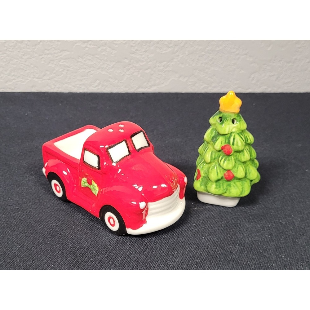Robert Stanley Red Truck with Christmas Tree Salt & Pepper Shakers Set